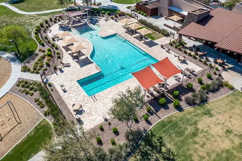 Aerial view of a community resort pool